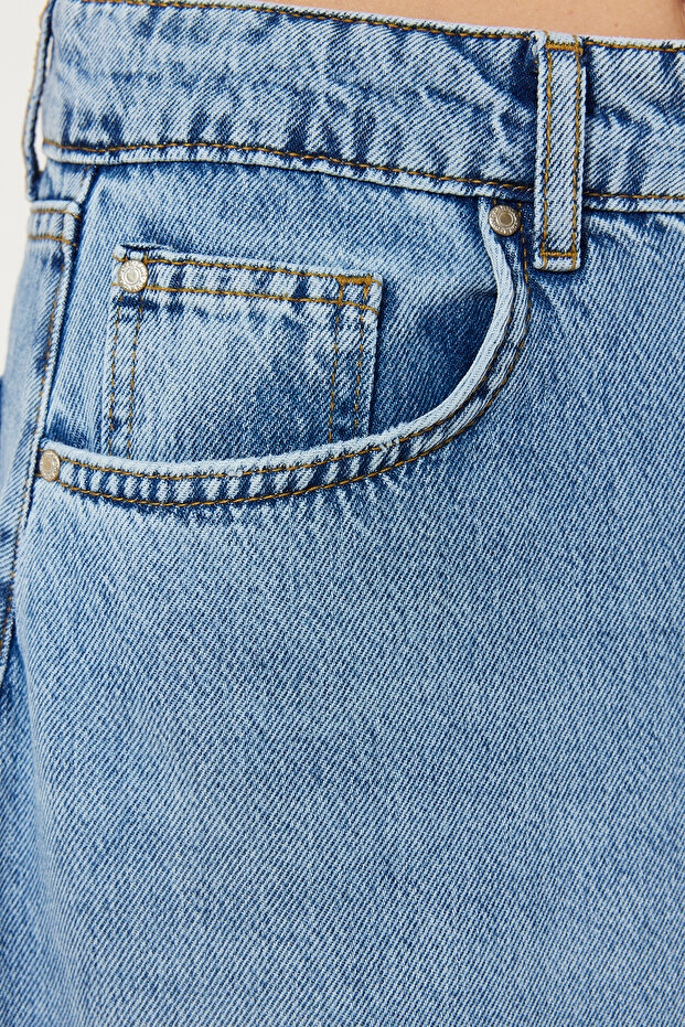 Mavi Volanlı Dikiş Detaylı Yüksek Bel Maxi Denim Etek TWOSS24ET00012 - 11