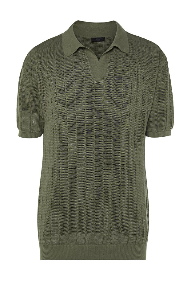 Haki Relaxed Bawełniana koszulka polo z krótkim rękawem TMNSS23PO00024 - 11