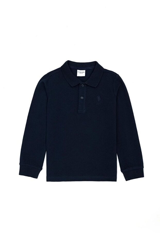 Boy's Navy Blue Basic Polo Collar Sweatshirt