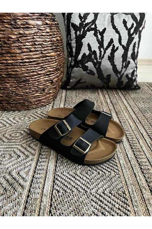 Unisex Orthopedic Cork Sole Comfort Model Slippers Double Buckle Daily Comfortable Outdoor Indoor Slippers