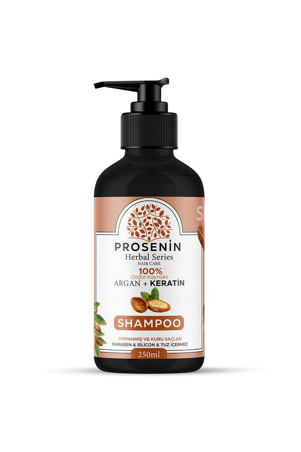 Argan ve Keratin Yağlı Şampuan 250 ml Yıpranmış ve Kuru Saçlar İçin Doğal ve Bitkisel - 1