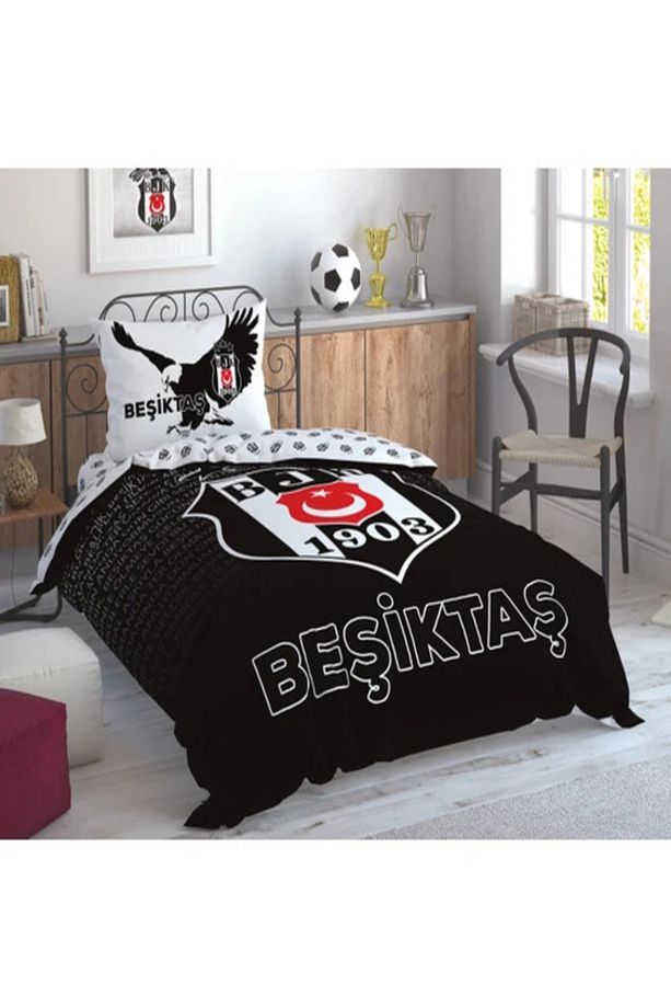 Lisanslı Beşiktaş Marşlı Logo Tek Kişilik Nevresim Takımı - 1