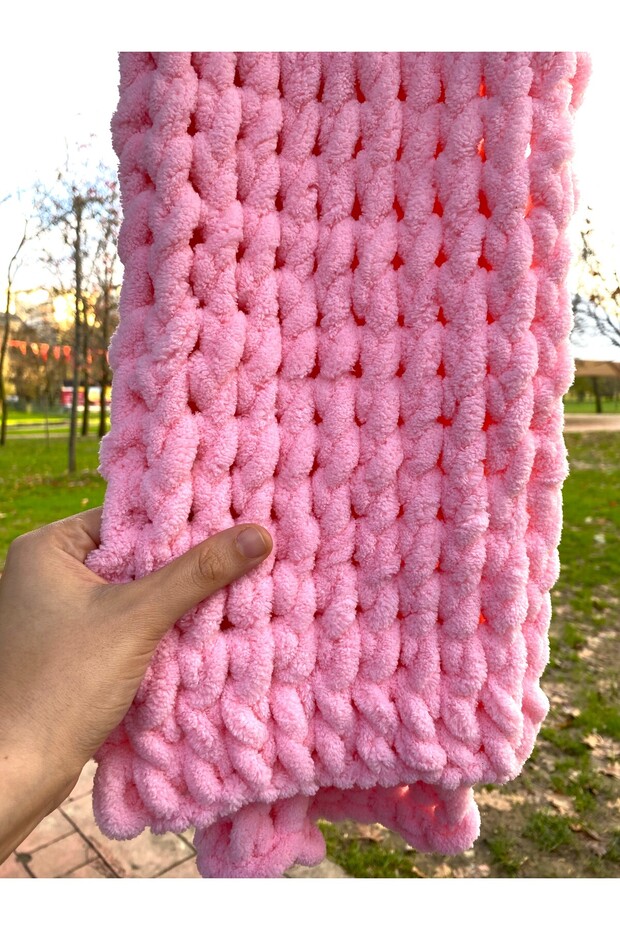 Puffy Pembe El Örgüsü Atkı - 4