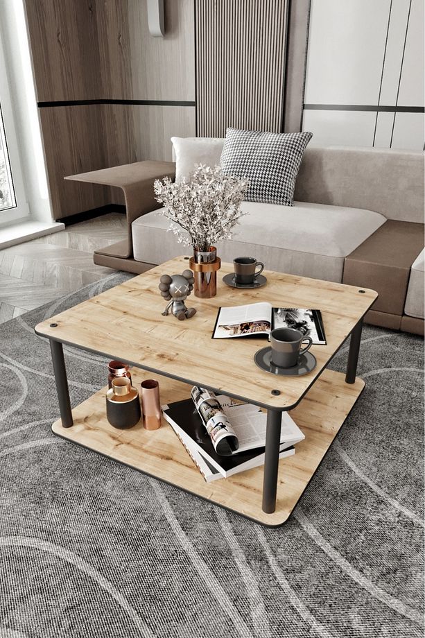 Dekoratif Mdf Masivo Orta Sehpa 70x70 KARE SAFİR MEŞE - 1