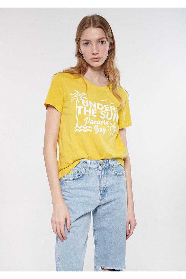 Sun Baskılı Sarı Tişört Regular Fit / Normal Kesim 1610374-71442 - 1