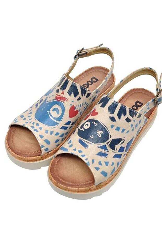 Women's Vegan Leather Beige Thick Sole Sandals - Fish Love Design