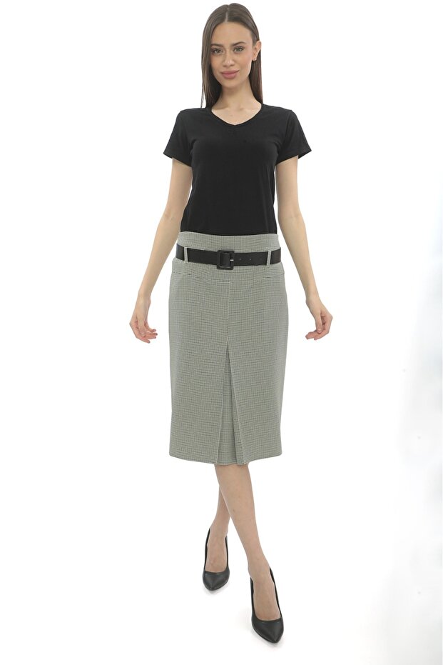 WOMEN'S A BATTERY SKIRT 65 CM NECK LINED SPRING 722 PATTERNED GREEN