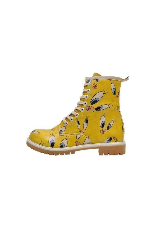 Women's Vegan Leather Yellow Long Boots - Warner Bros Tweety In Yellow Design