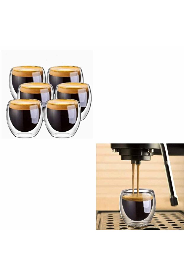 Double Layer Set of 6 Espresso Glass Cups 80 ml