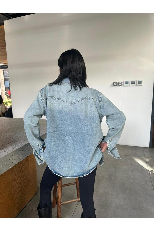 Yıkamalı Denim Gömlek - 4