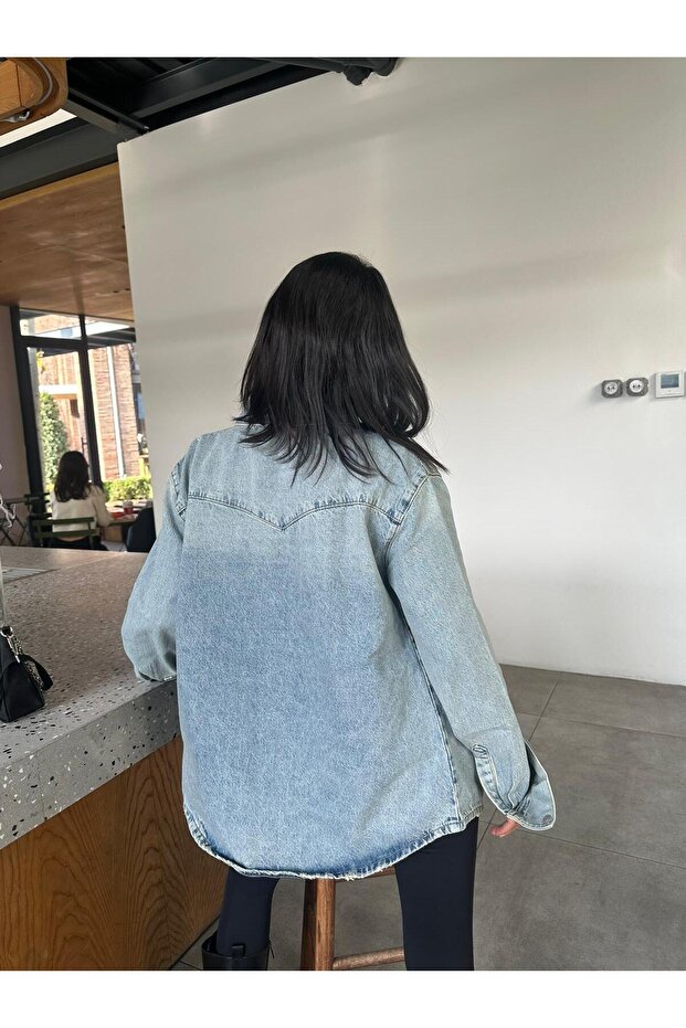 Yıkamalı Denim Gömlek - 5
