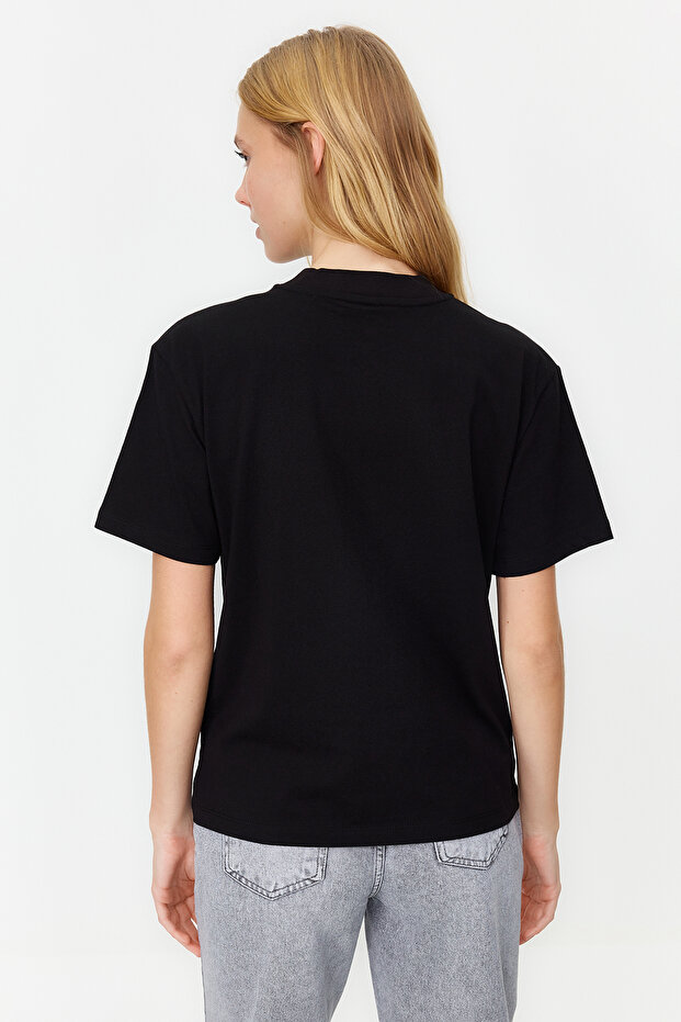 Siyah-Gri Melanj 2'li Paket Basic Dik Yaka Örme T-Shirt TWOSS20TS1500 - 5