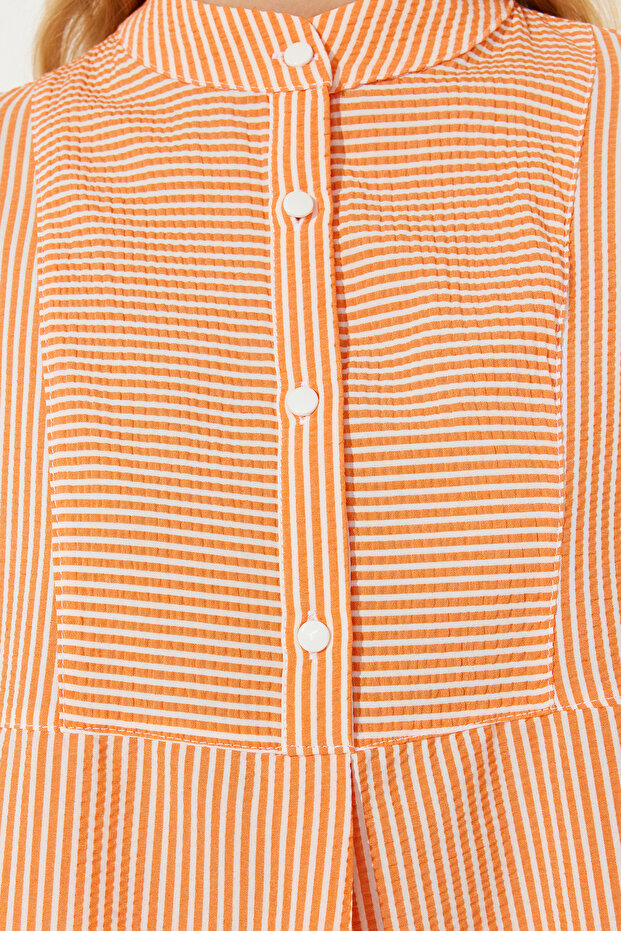 Narancssárga léggömb ujjú Seersucker szövött tunika TCTSS24UK00017 - 5