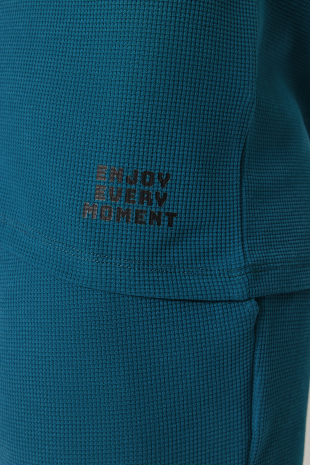 Petrol Regular Fit Dokulu Örme Şortlu Pijama Takımı TMNSS23PT00032 - 4