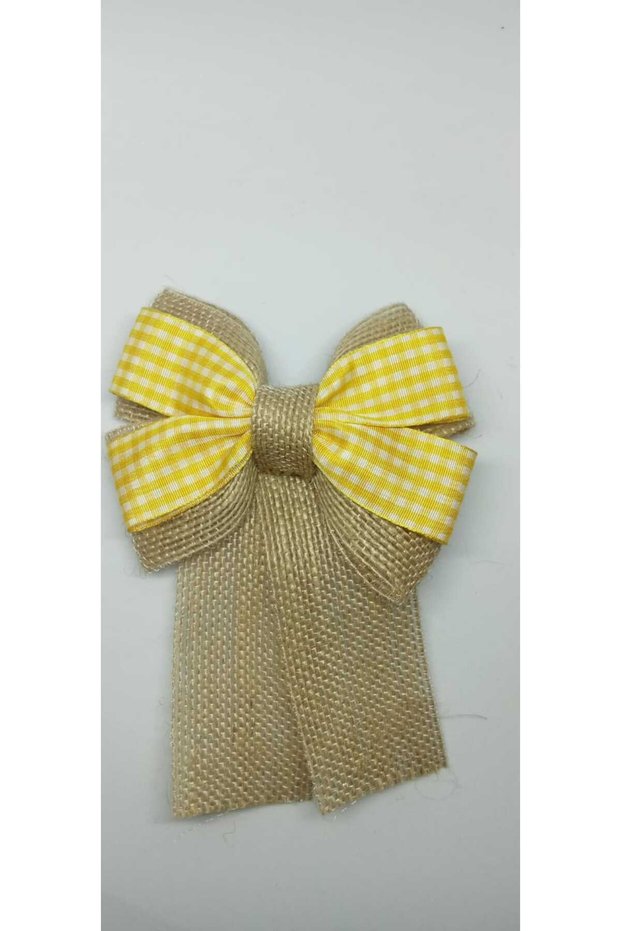 Gingham Detailed Bow on Straw Satin School Buckle