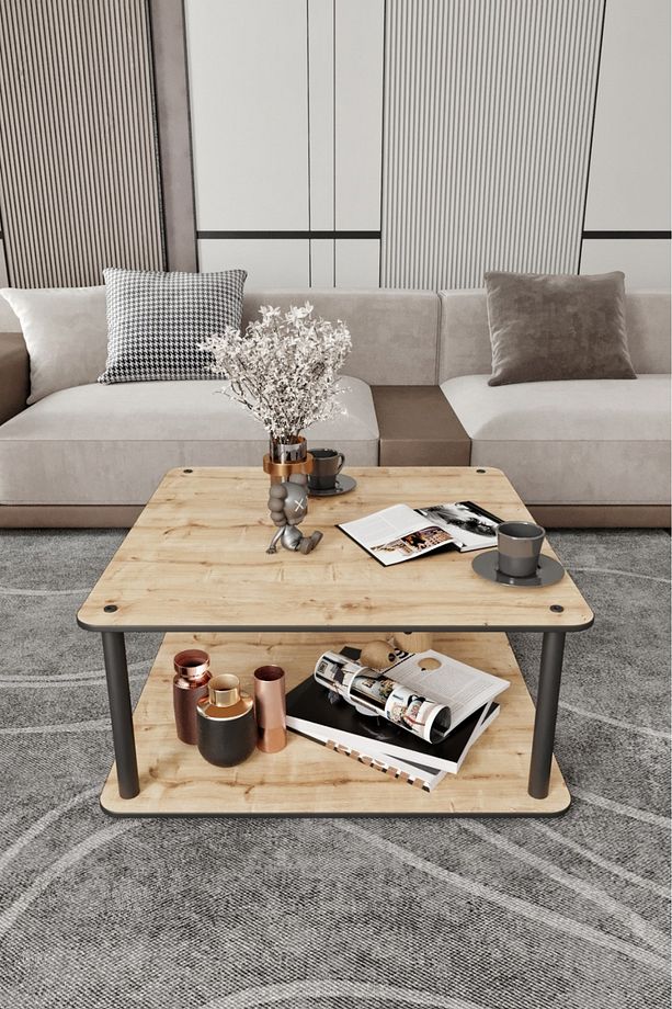 Dekoratif Mdf Masivo Orta Sehpa 70x70 KARE SAFİR MEŞE - 3