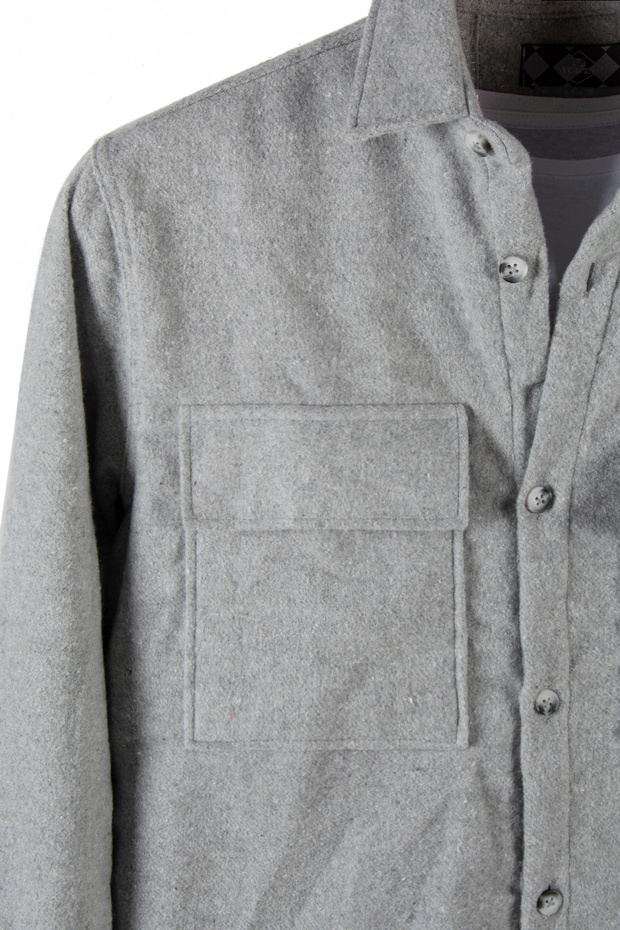 Gri Regular Kalıp Gömlek Yaka Düz Renk Oduncu Gömlek - 3