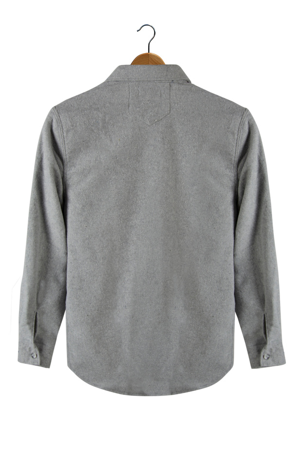 Gri Regular Kalıp Gömlek Yaka Düz Renk Oduncu Gömlek - 5