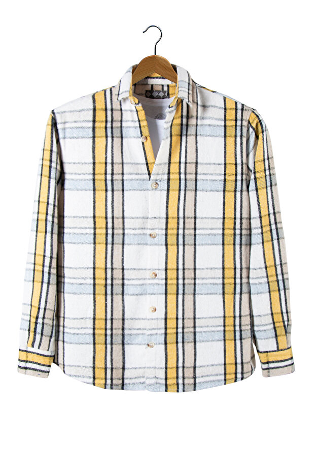 Sarı Regular Kalıp Gömlek Yaka Ekoseli Oduncu Gömlek - 2