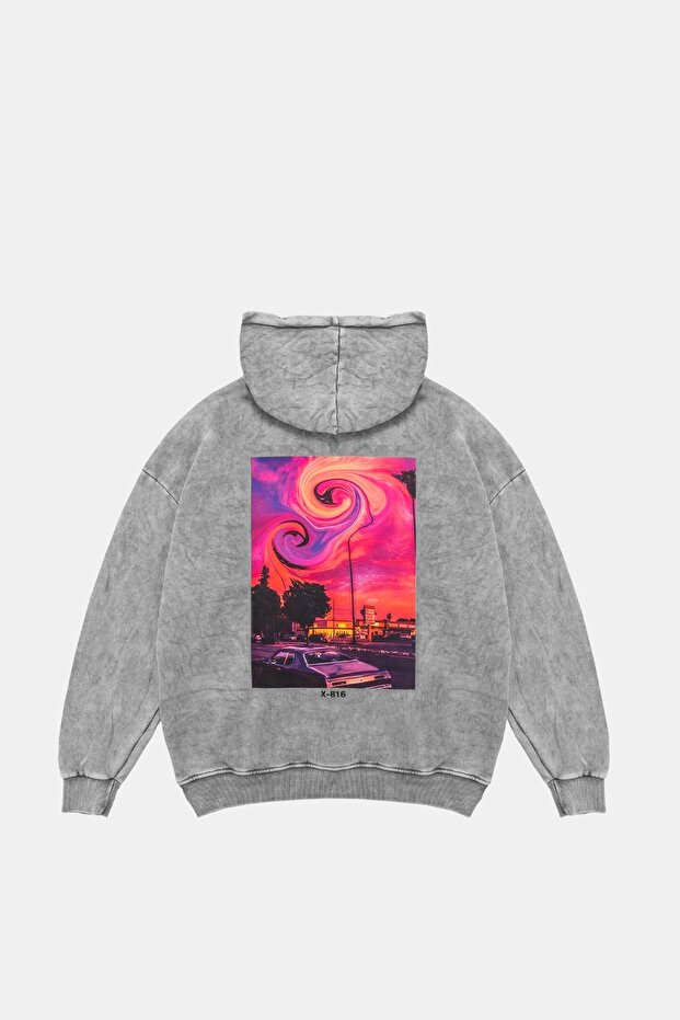 Washed White Summer Love Back Printed Oversize Unisex Hoodie