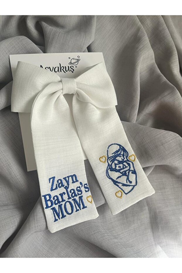 Mother Daughter Silhouette and Name Embroidery Bow Automatic Buckle