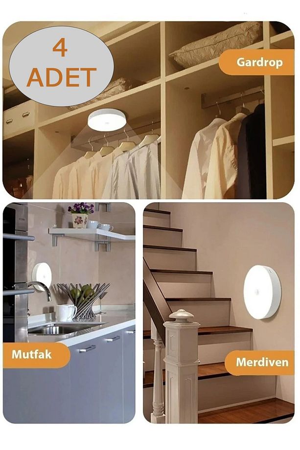 Hareket Sensörlü Usb Şarjlı Led Işık Aydınlatma Lamba Mutfak Salon Merdiven Yatak Odası Dolap İçi - 1
