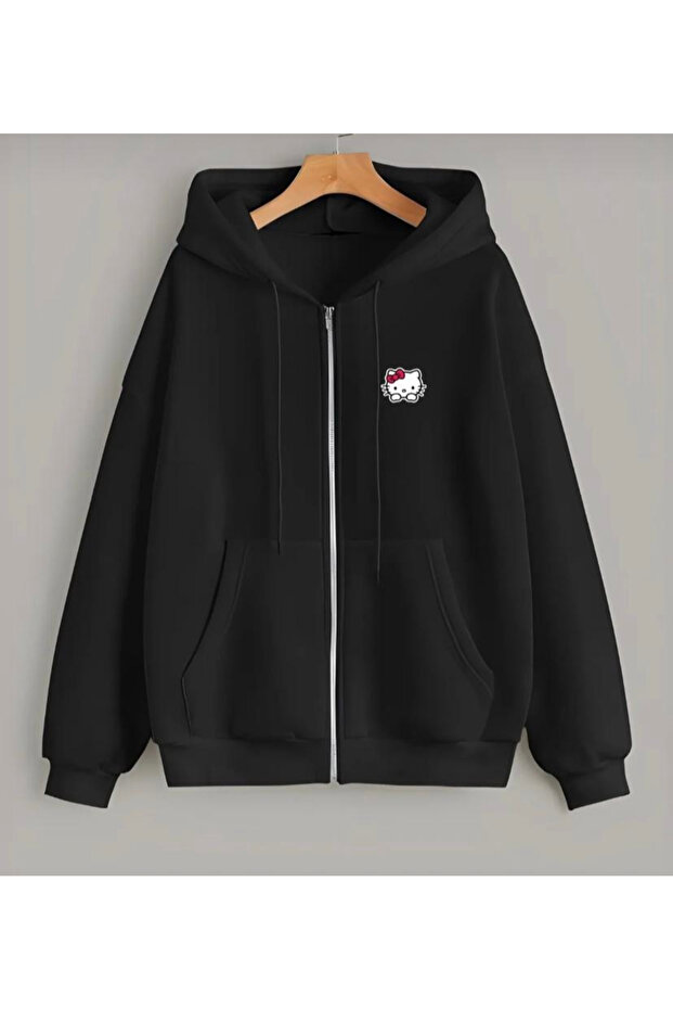 Y2k Hello Kıty Printed Zippered Hoodie
