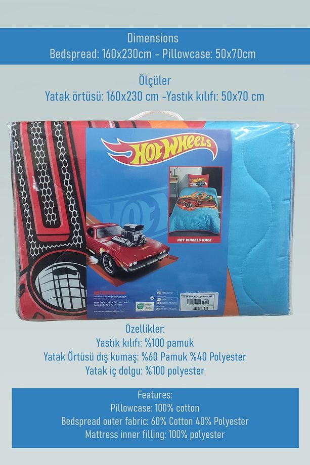 Lisanslı HotWheels Tek Kişilik Yatak Örtüsü + Yastık Kılıfı - 3