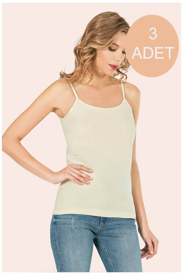 Ribbed Women's Daily Very Comfortable Undershirt with Rope Straps, Skin Color, 3 Pieces