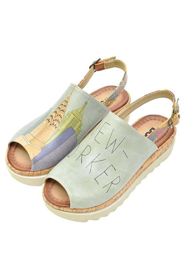 Women's Vegan Leather Blue Thick Sole Sandals - Manhattan Design