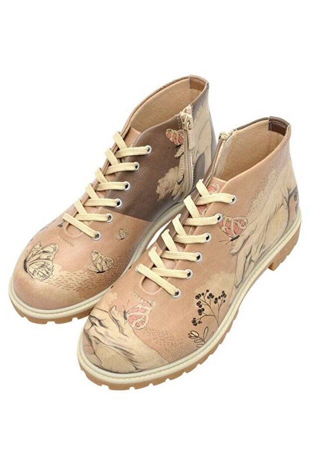 Women's Vegan Leather Brown Zippered Short Boots - Lady Butterfly Design
