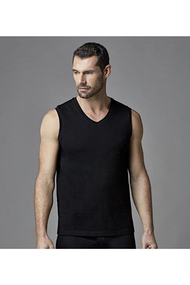 Men's Black Sleeveless V-Neck Undershirt 2 Pack Ers031