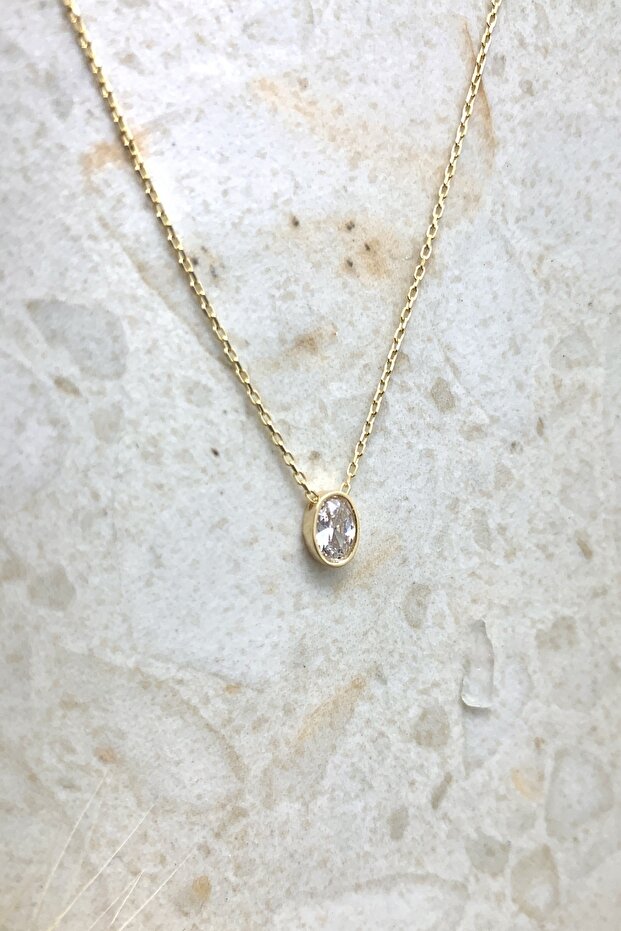 14 Ayar Oval Taşlı Altın Kolye - 6