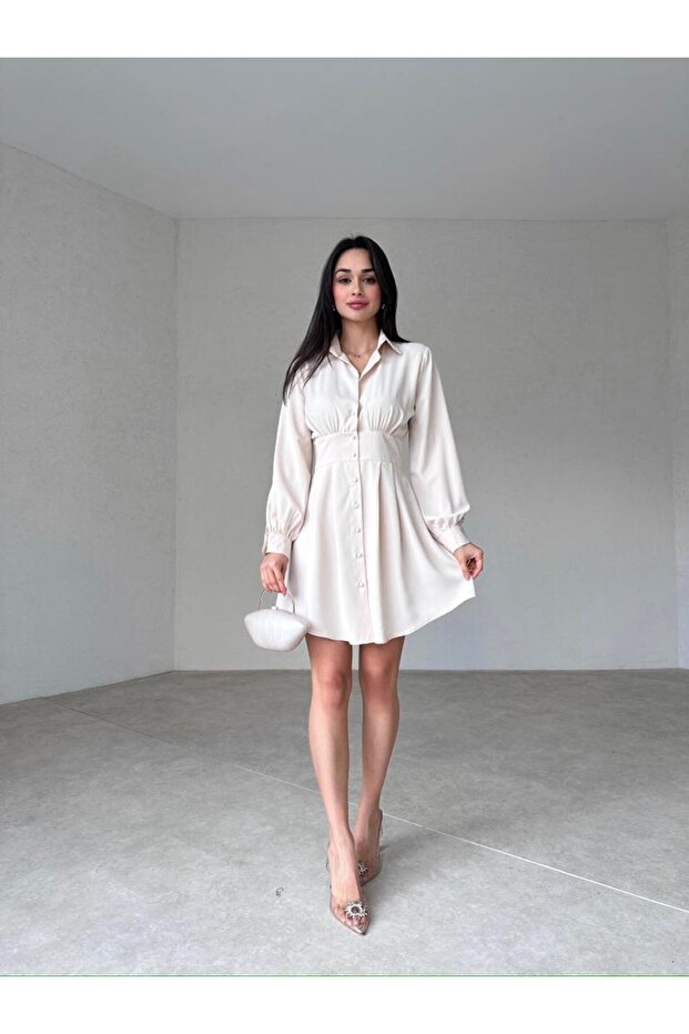 Gömlek Formlu Mini Elbise - 1
