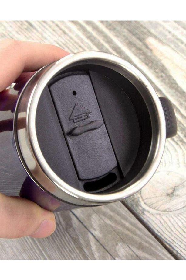 Çift Katmanlı Kauçuk Taban 280ml Mat Siyah Kulplu Paslanmaz Çelik Termos Bardak Mug Kupa Çay Kahve - 6