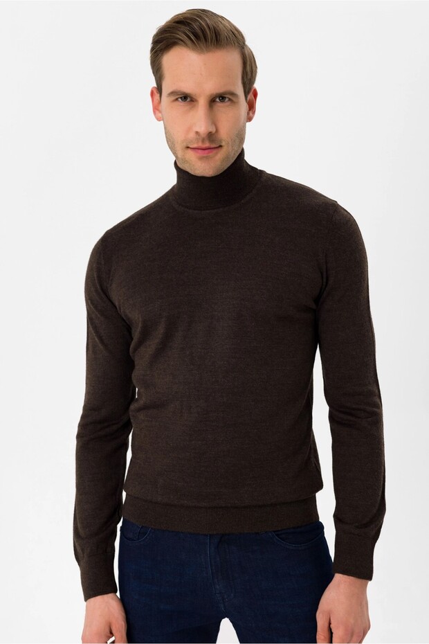 Balıkçı Yaka Regular Düz Triko - 1