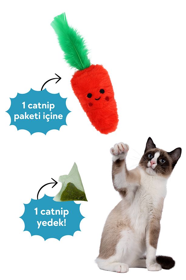Havuç Şeklinde Catnip Cepli Peluş Kedi Oyuncağı 2 Adet Catnip Paketi Dahil - Catnipli Kedi Oyuncağı - 6