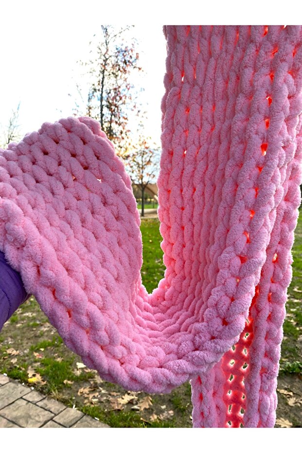 Puffy Pembe El Örgüsü Atkı - 3