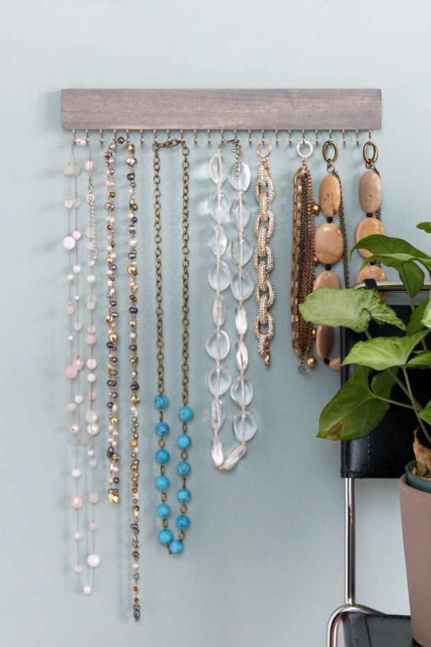 Gray Color Wooden Jewelry Organizer Necklace Bracelet Watch Glasses Wall Hanger Organizer