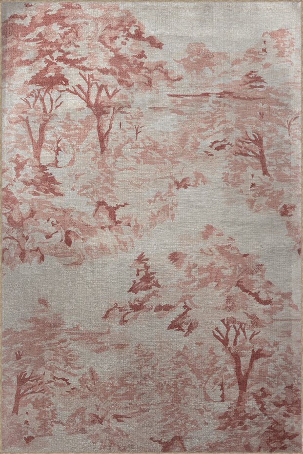 Pink Beige Themed Tree Patterned Creative Modern Decorative Carpet 3130