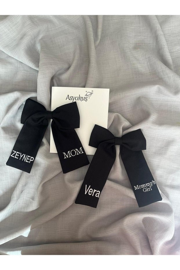 Name Embroidered Mother's Day Special Black Bow Mother Girl Buckle Set with Mom and Mommy Girl