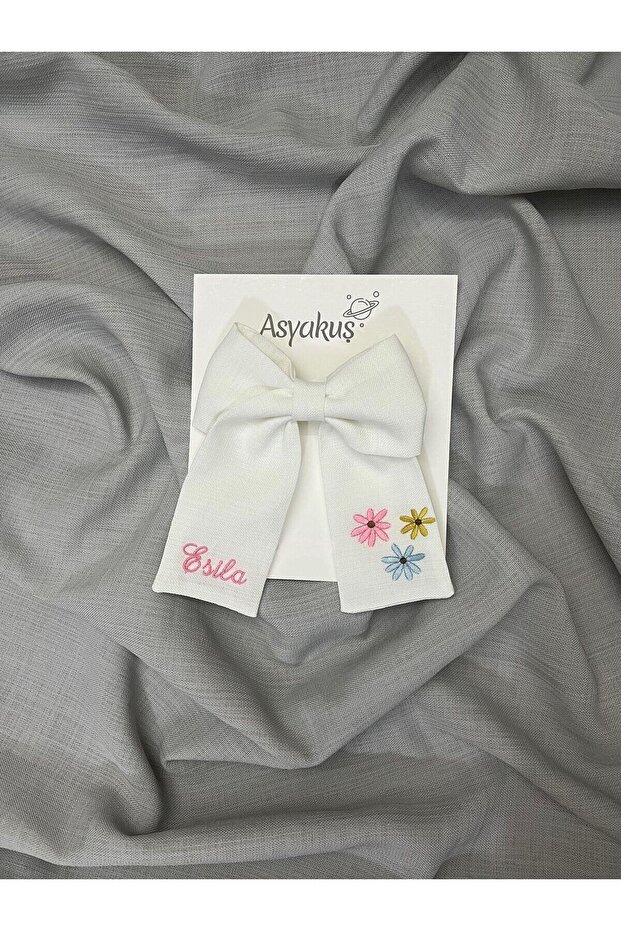 Name and Flower Embroidered Bow Automatic Buckle