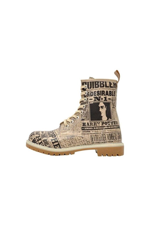 Women's Vegan Leather Beige Long Boots - Warner Bros Daily Prophet Harry Potter Design