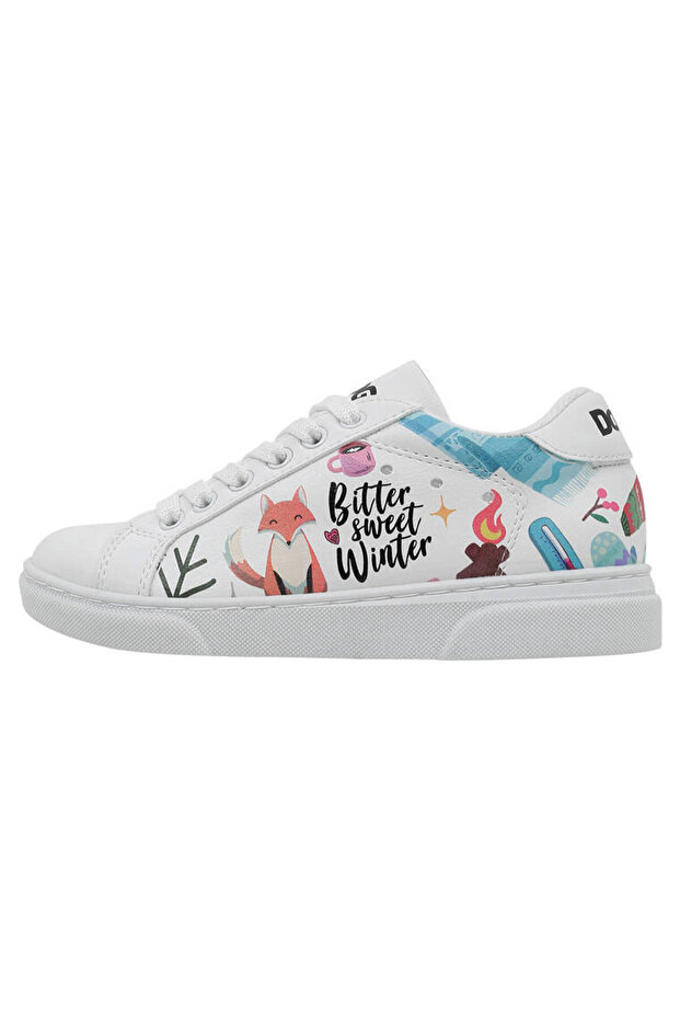 Unisex Kids Vegan Leather White Sneakers - Dark Sweet Winter Design