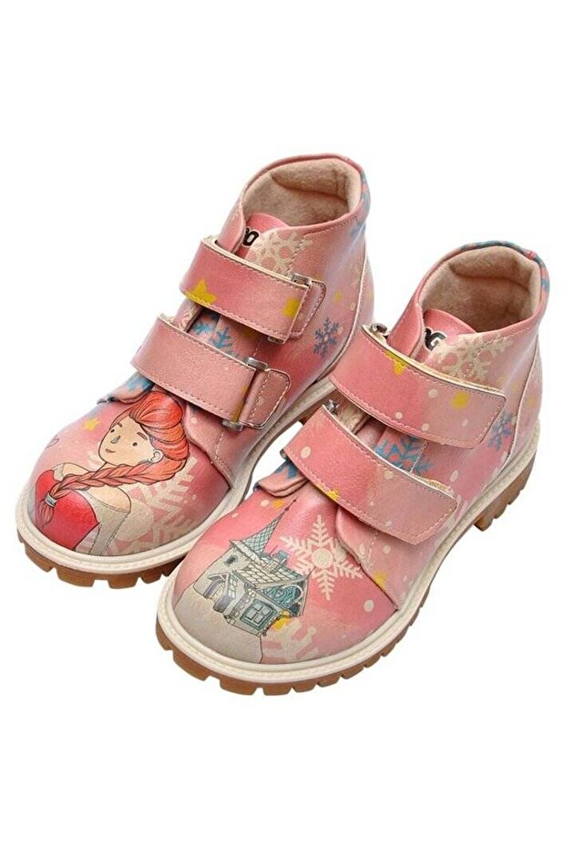 Kids Vegan Leather Pink Casual Boots - Fire Girl On Snow Design