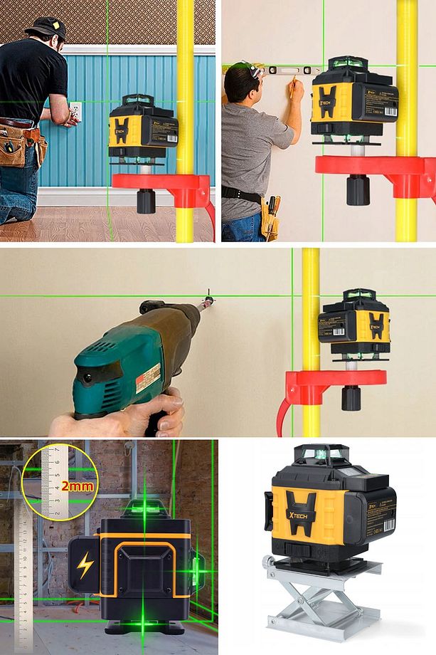 Yüksek Hassasiyetli x2 Çift Akülü Lazer Hizalama Makinesi 16 Çizgi Yeşil Lazer Işınlı Kumandalı Set - 3