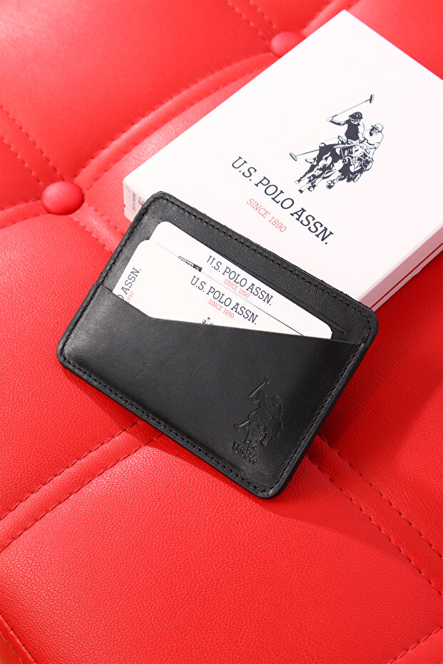 US POLO ASSN.8434-8433 GENUINE LEATHER CARD HOLDER BLACK