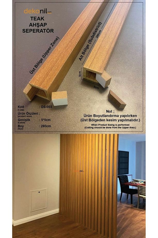 Kare Ahşap Seperatör Duvar Bölme Profili 5*5*280 Cm (1 Adet) - 1