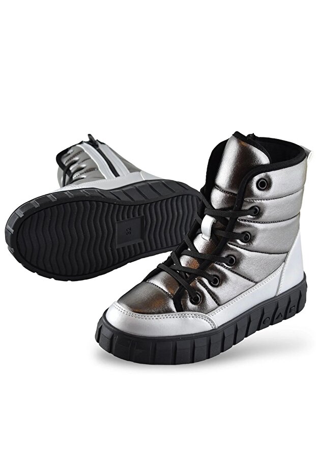 Kız Çocuk Bağcıklı Fermuarlı Yumuşak Hafif Kar Botu - 3