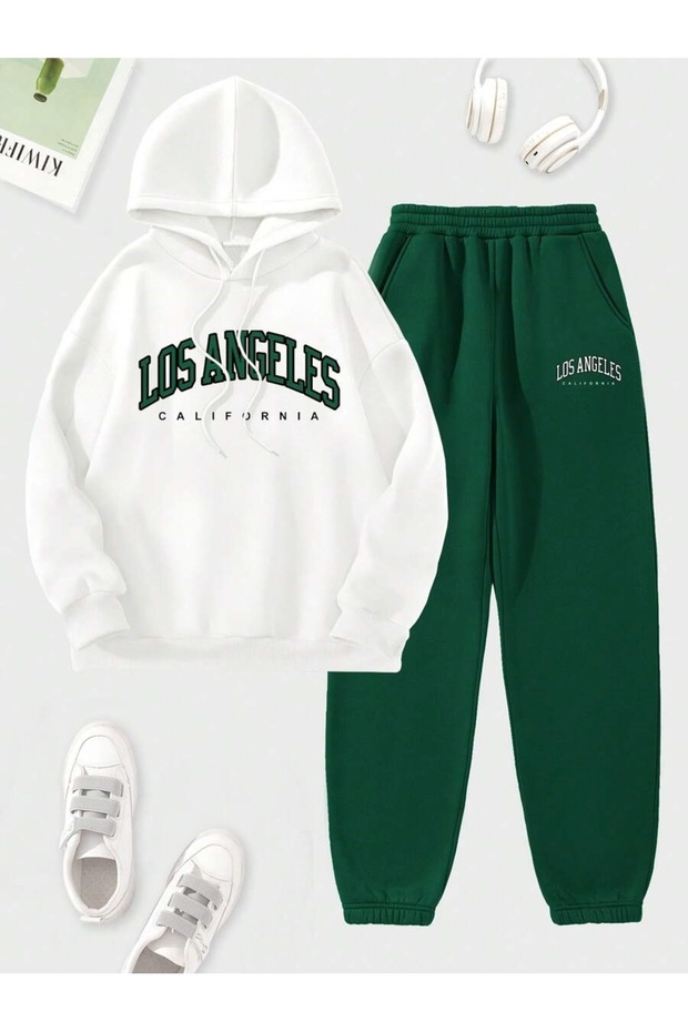 Unisex Los Angeles CA Printed Hooded Tracksuit Set